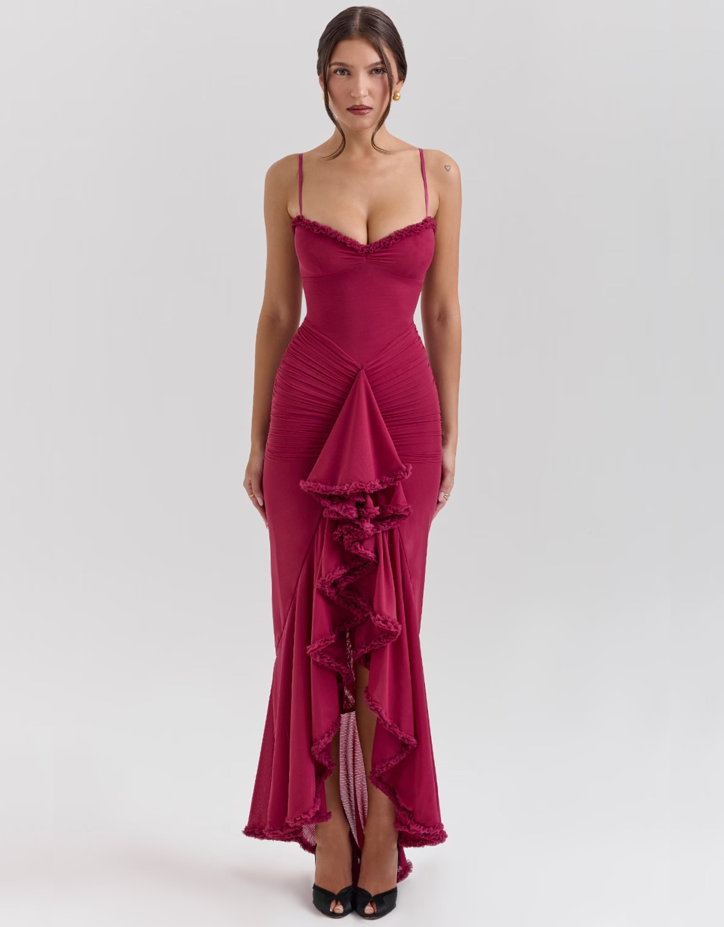 Aurora Ruffle Maxi Dress - Bordeaux