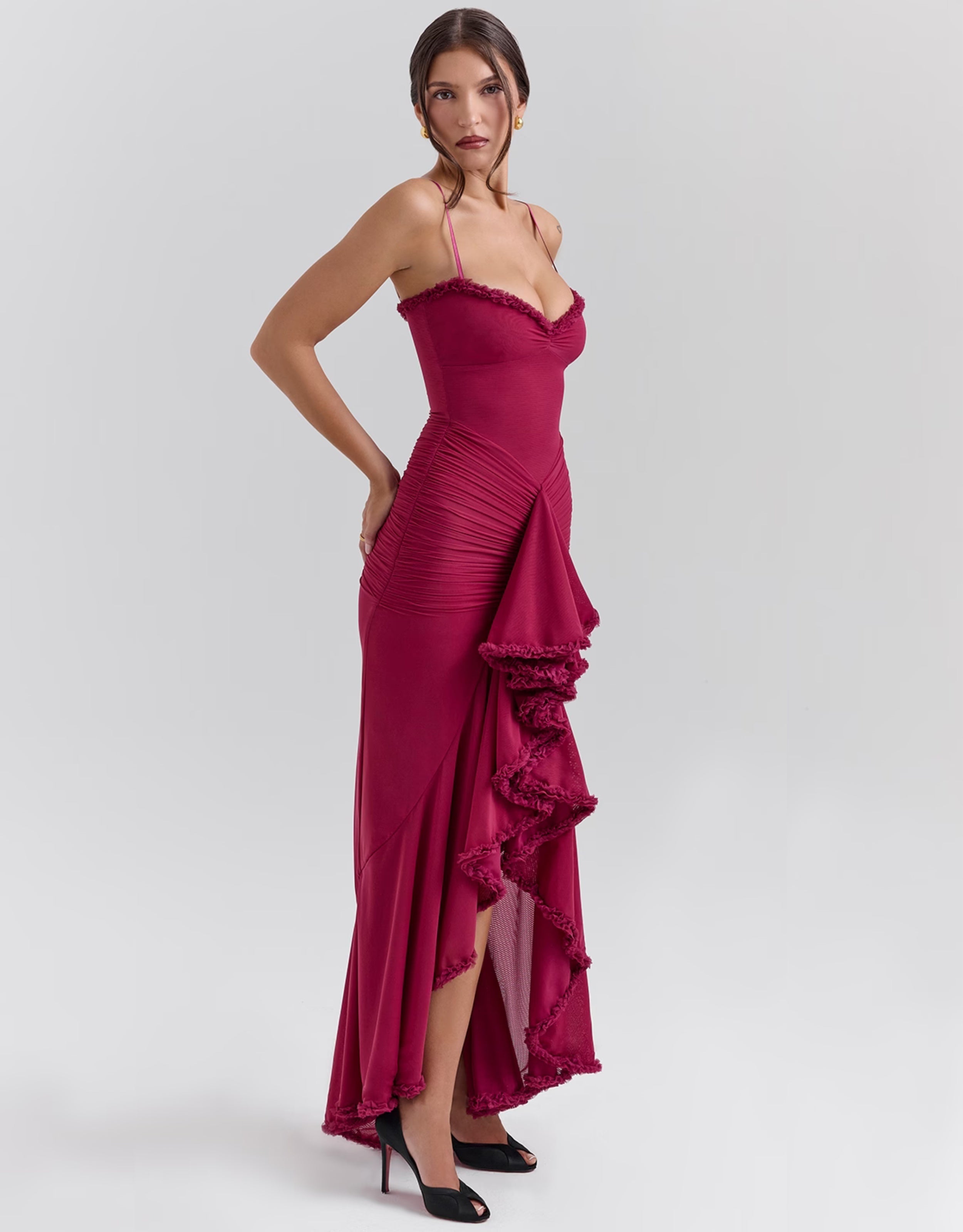 Aurora Ruffle Maxi Dress - Bordeaux