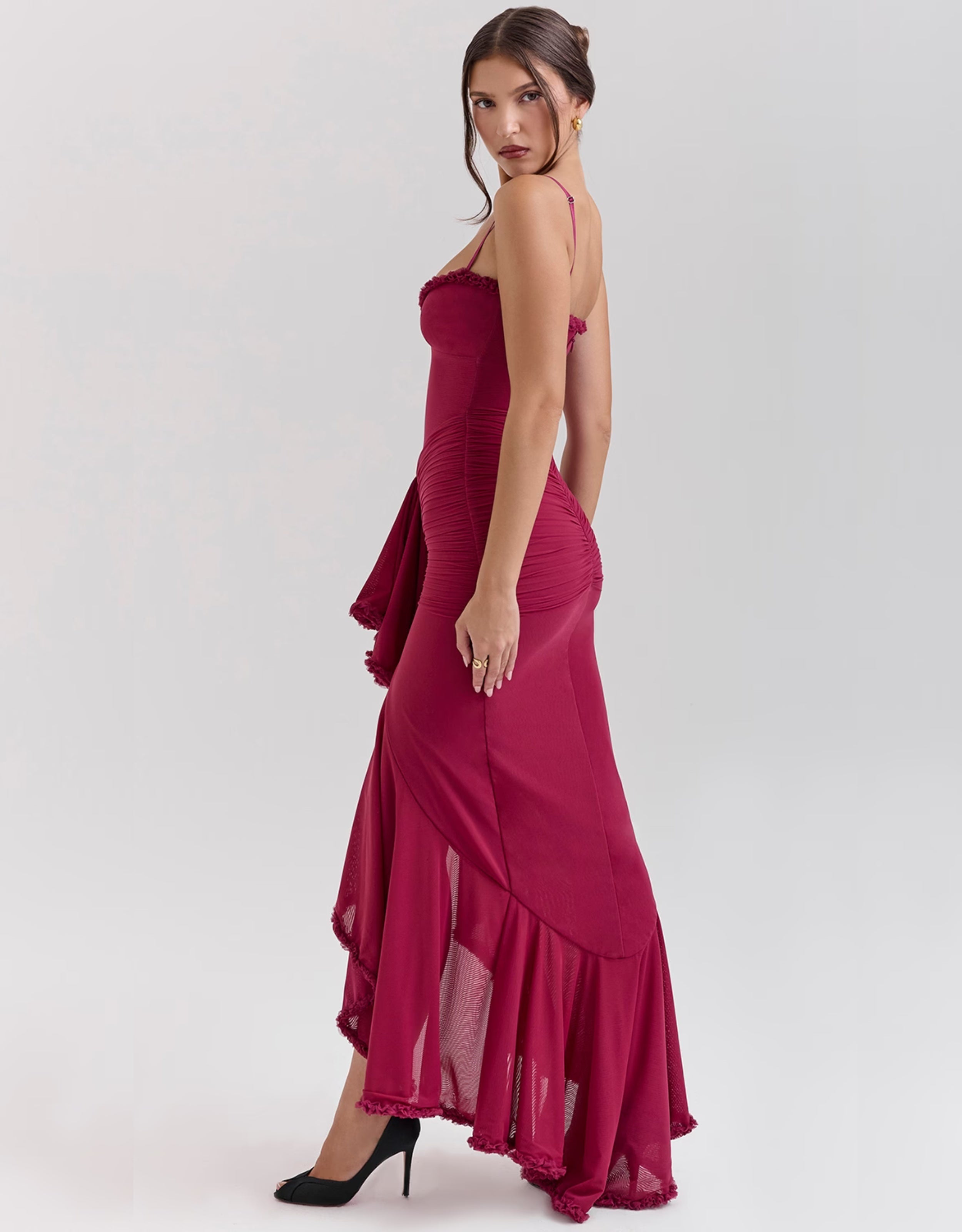 Aurora Ruffle Maxi Dress - Bordeaux