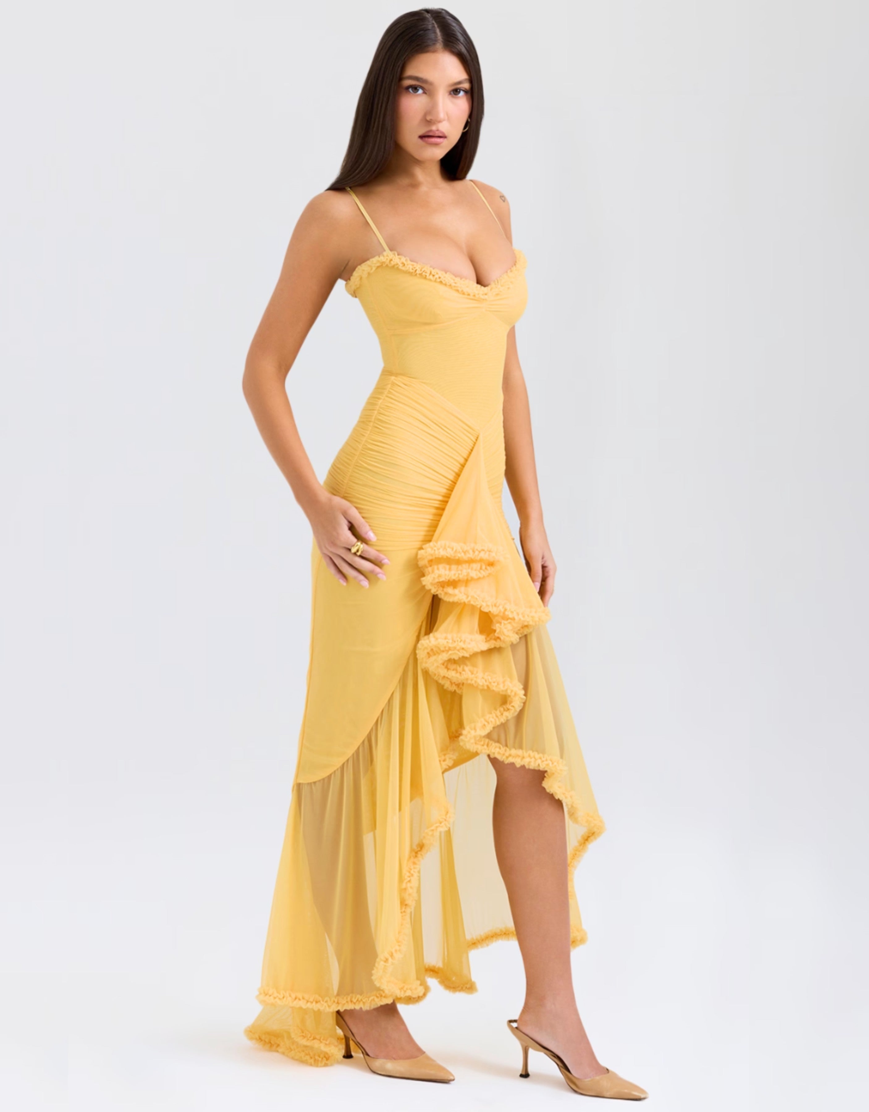 Aurora Ruffle Maxi Dress - Yellow