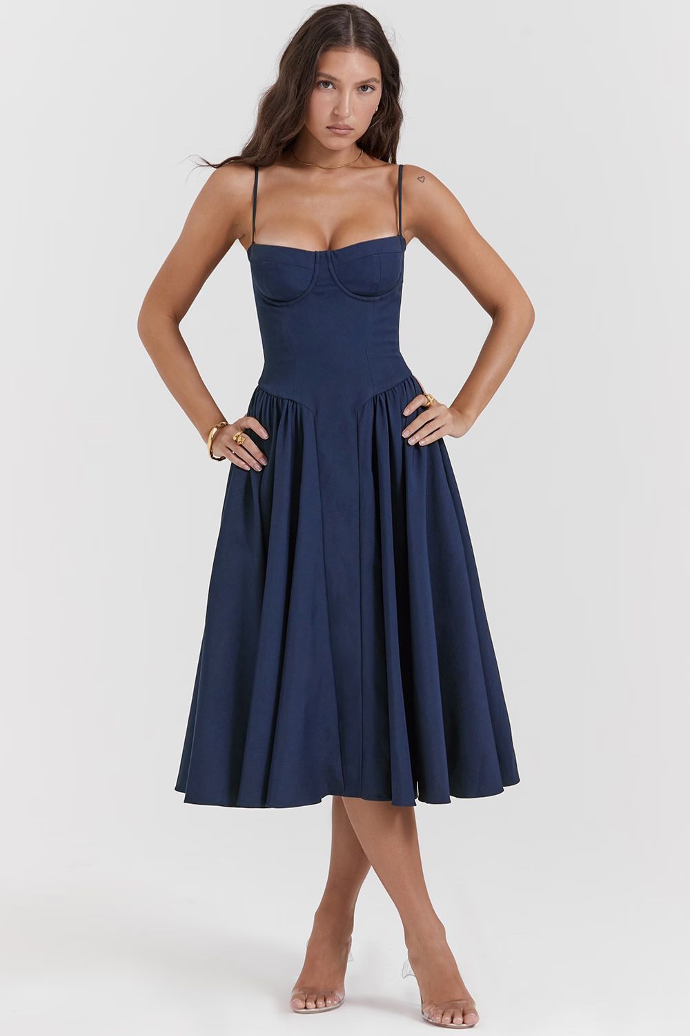 JASMIN MIDI DRESS - NAVY