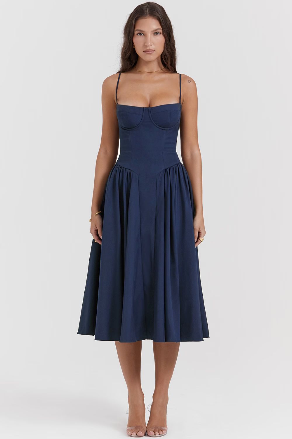 JASMIN MIDI DRESS - NAVY