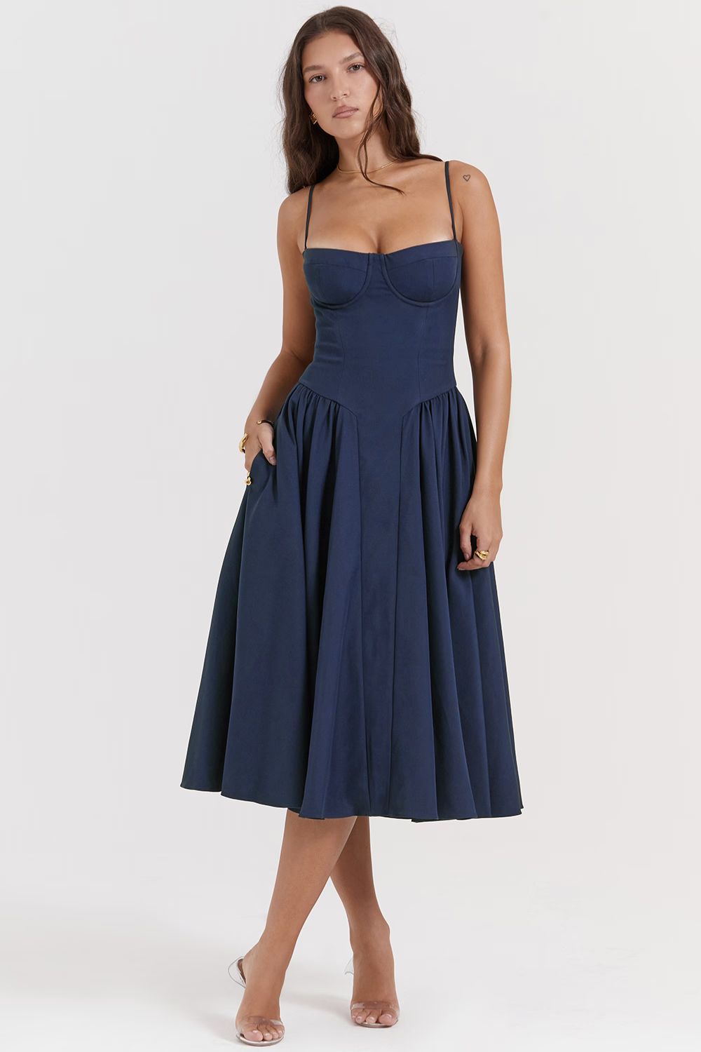 JASMIN MIDI DRESS - NAVY