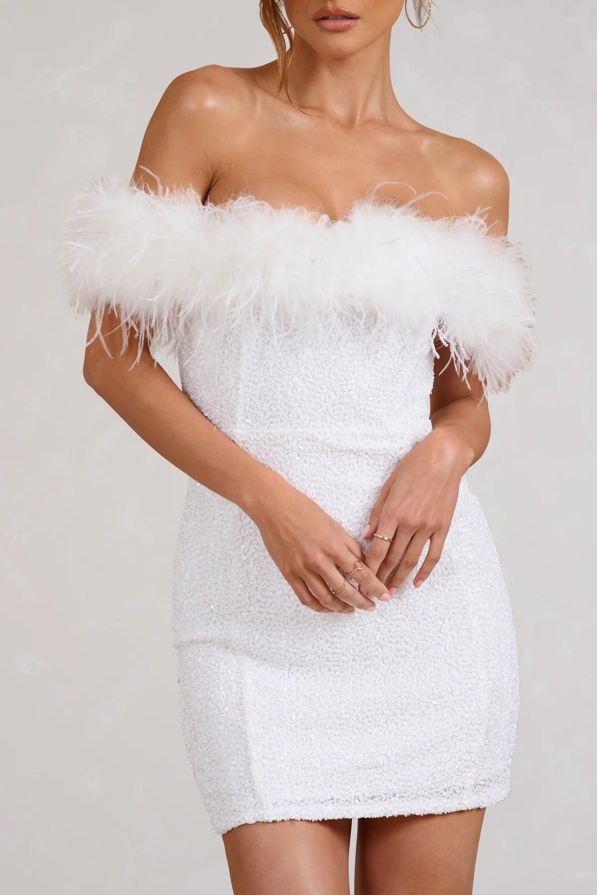 Slim-fit Strapless Feather Sequin Mini Dress