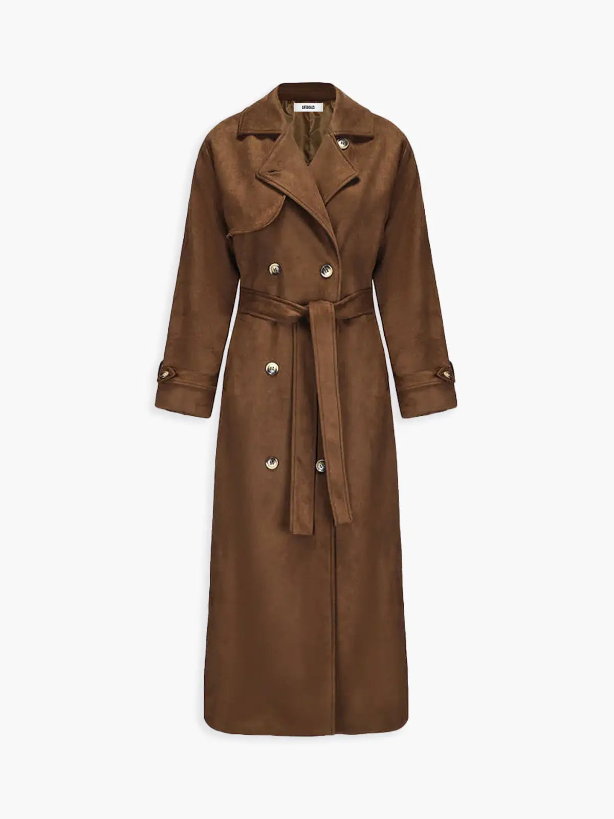 Elegant Faux Suede Belted Trench