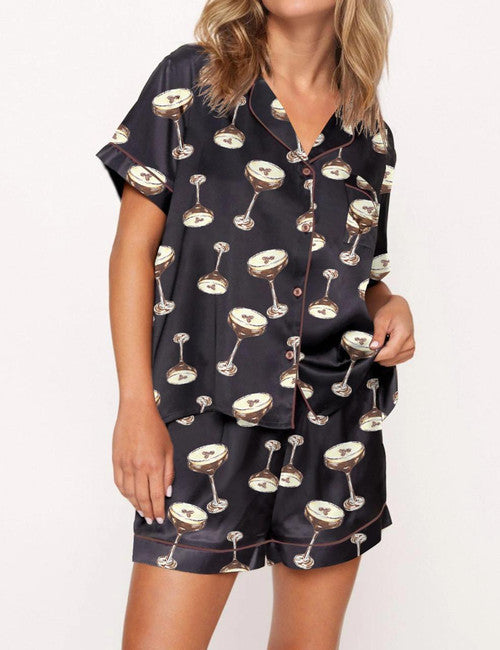 Espresso Martini Satin Pajama Set For Women